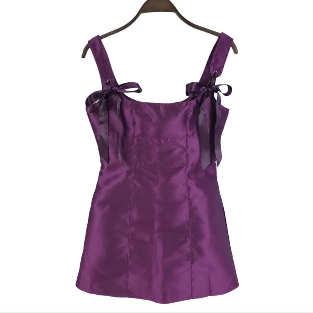 Current Mood Purple Satin Mini Dress with Bow Straps
